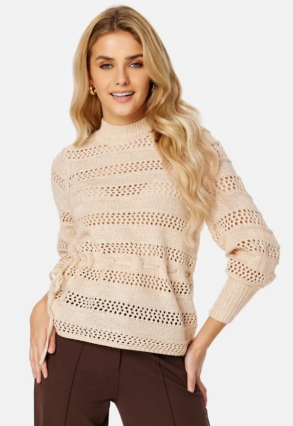 VILA Be 3/4 Pointelle Knit Top Super Light Natural M