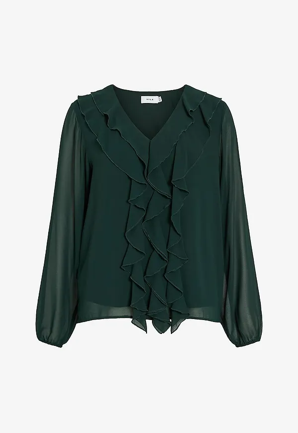 Vila - Blus viAne V-neck Frill - Blå