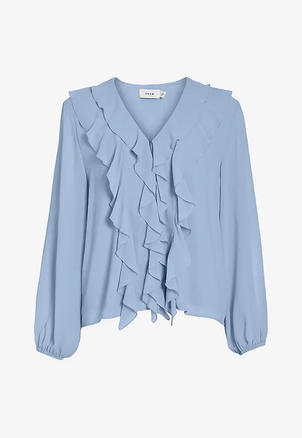Vila - Blus viAne V-neck Frill - Blå