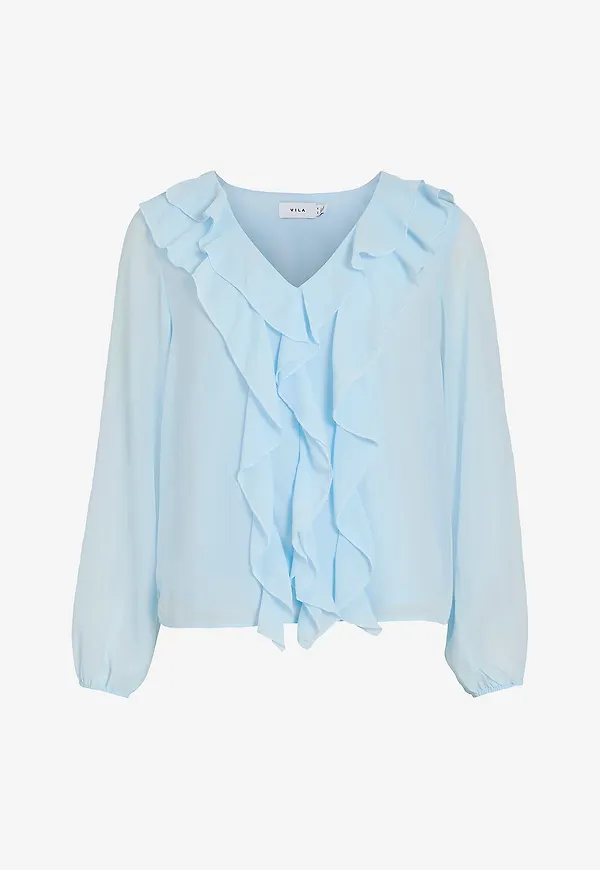 Vila - Blus viAne V-neck Frill - Blå