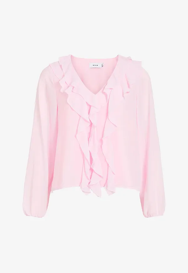 Vila - Blus viAne V-neck Frill - Rosa