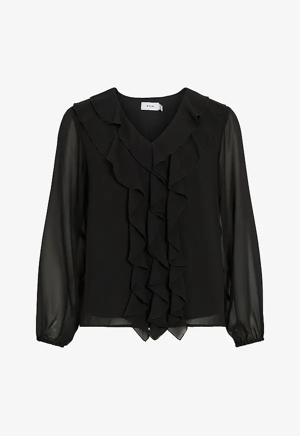Vila - Blus viAne V-neck Frill - Svart