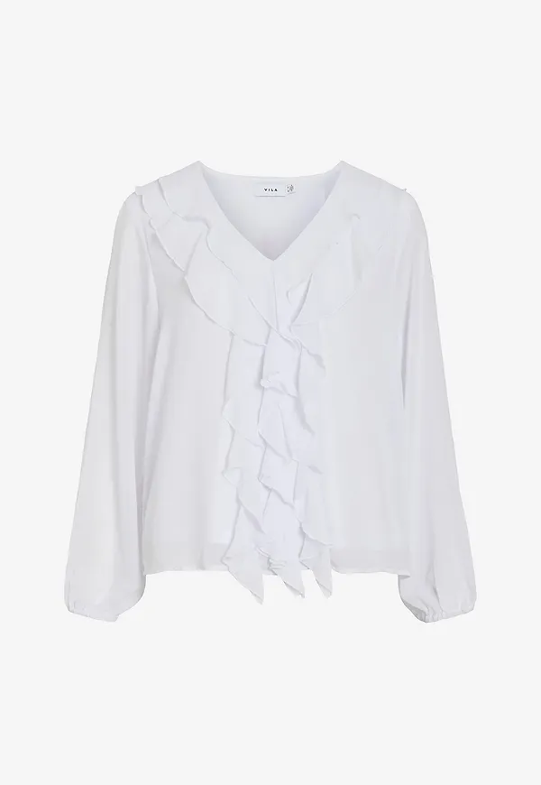 Vila - Blus viAne V-neck Frill - Vit