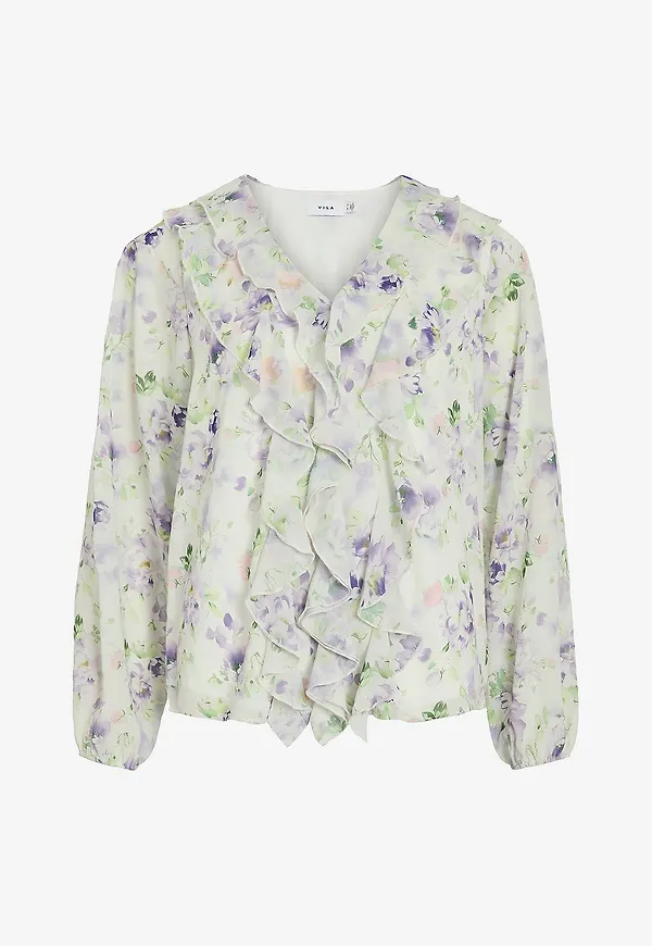 Vila - Blus viAne V-neck Frill - Vit