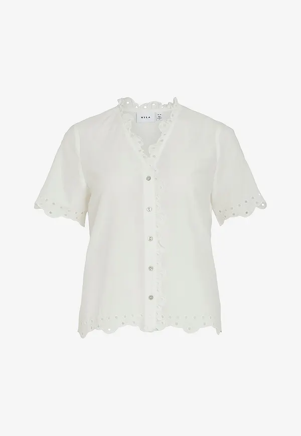Vila - Blus viAnglassi S/S Frill - Vit