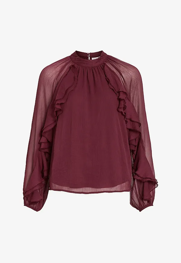 Vila - Blus viBinna High Neck Frill - Röd