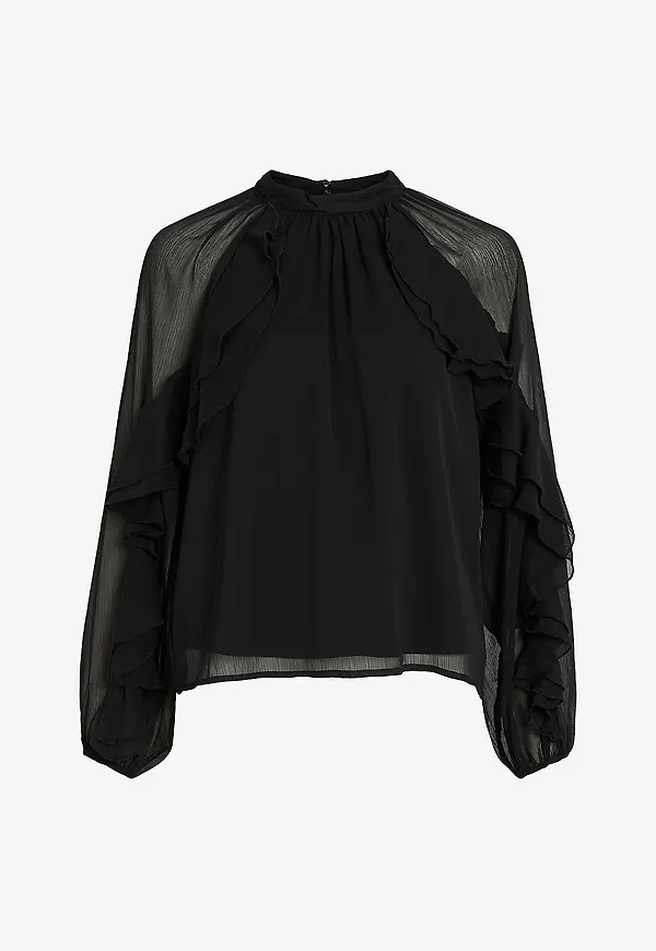 Vila - Blus viBinna High Neck Frill - Svart