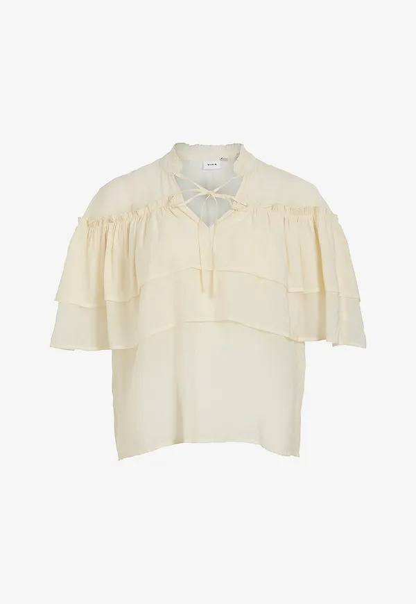 Vila - Blus Viflowy S/S Top - Grå