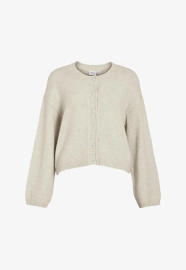Vila - Cardigan viFoli O-neck L/S Button Knit Cardigan - Natur