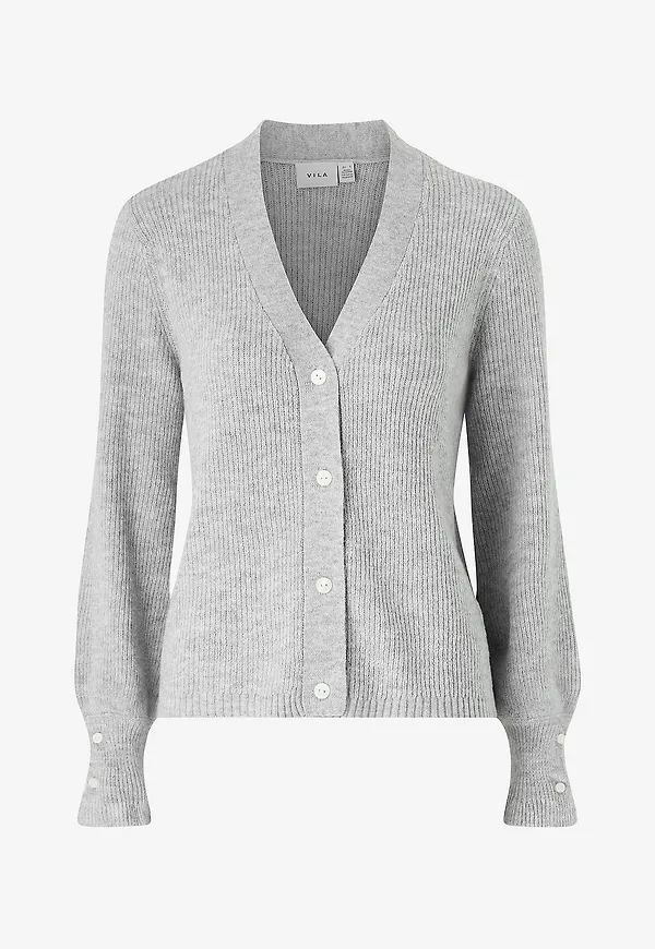 Vila - Cardigan viTilda L/S V-neck Knit Cardi/pb/ln - Grå