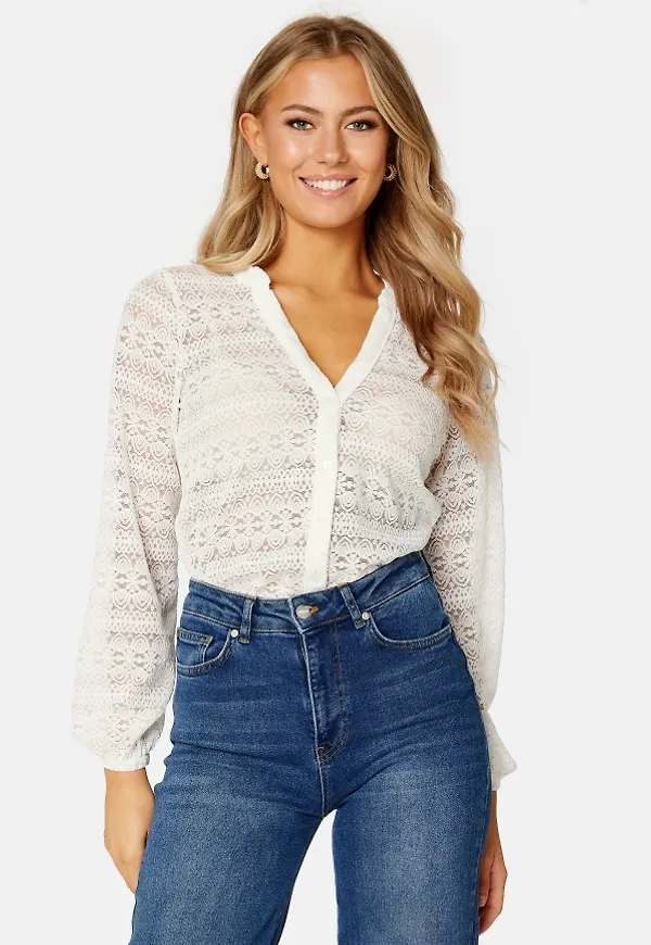 VILA Chikka Lace V-Neck L/S Shirt Toasted Coconut L