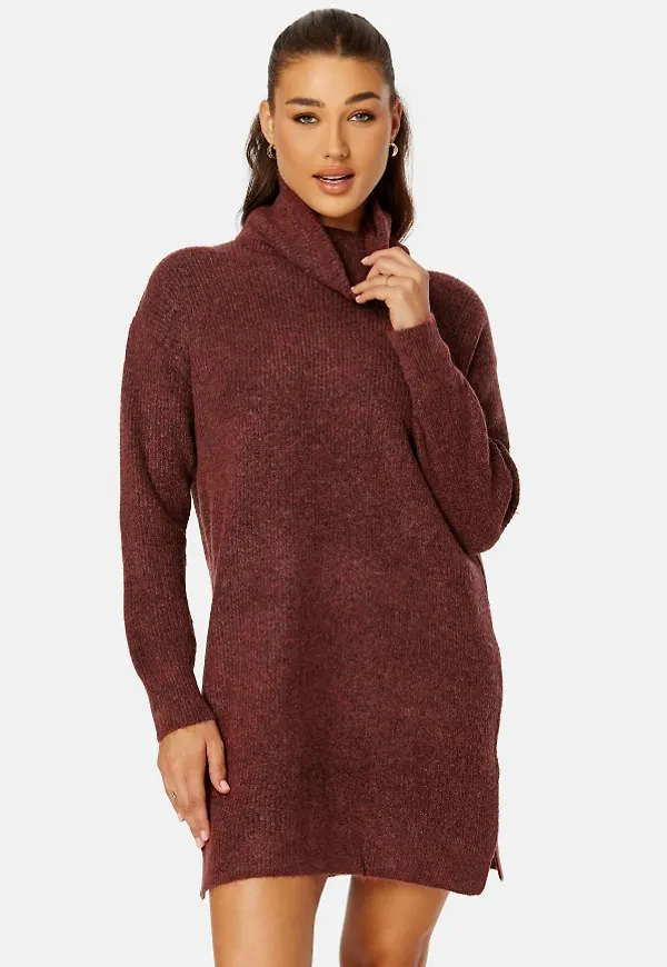 VILA Cilia Rollneck L/S Knit Tunic Fired Brick Melange M