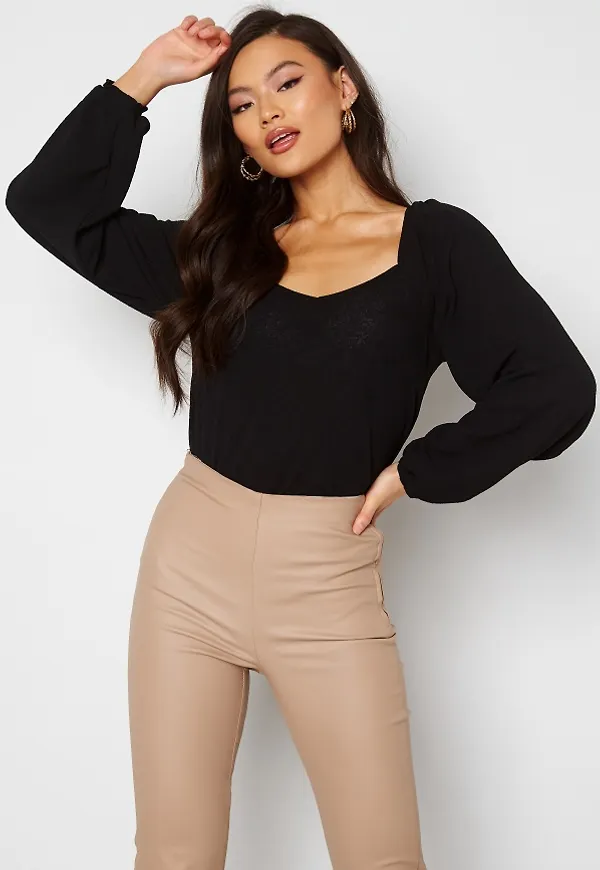 VILA Cotin Square Neck L/S Top Black XS