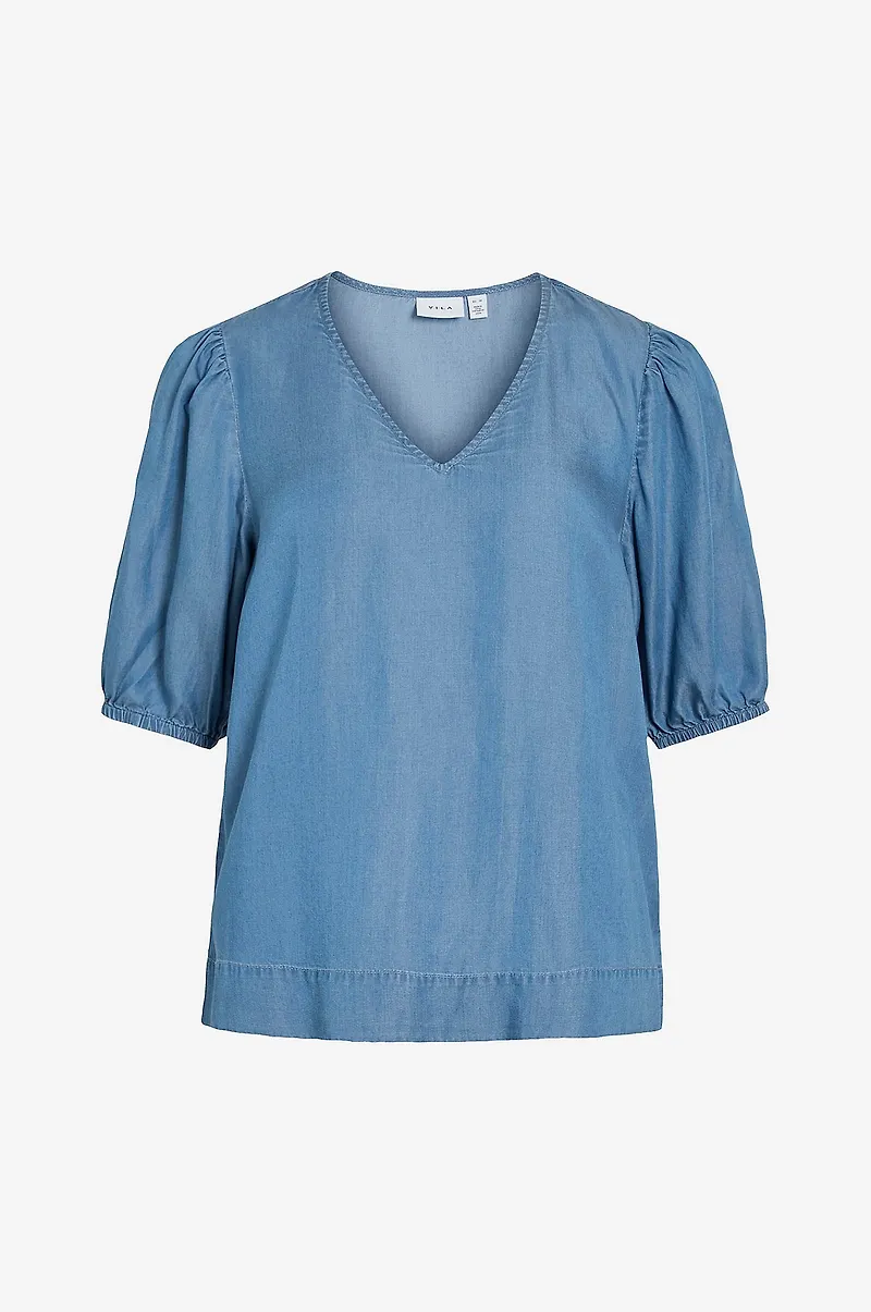 Vila - Denimblus viTea V-neck 2/4 - Blå