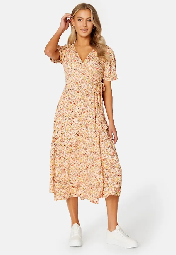 VILA Elin S/S Wrap Dress Chili AOP:Flower 42
