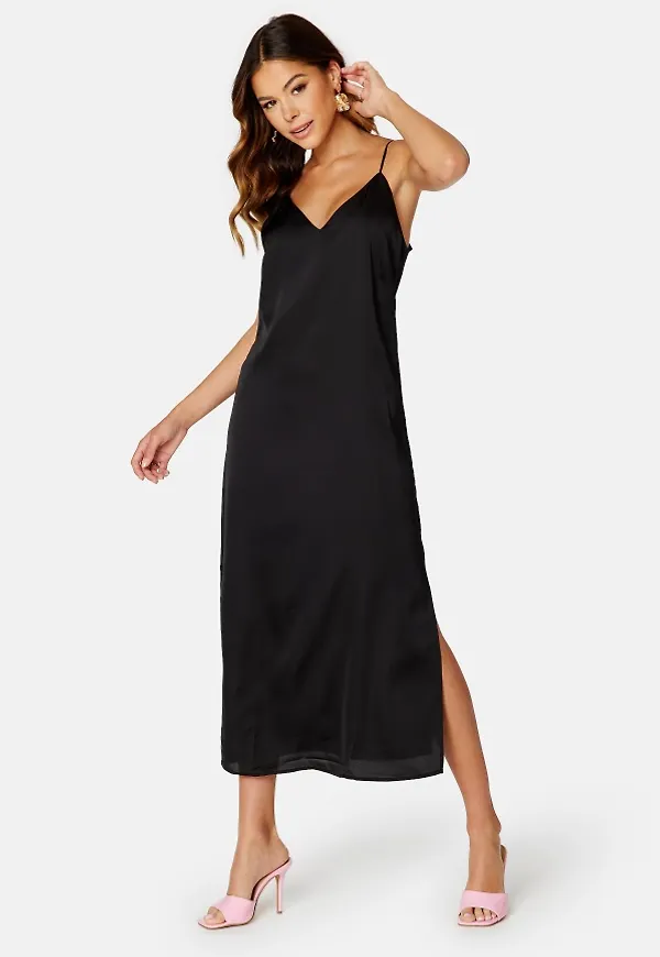 VILA Ellette Satin Dress Black 34
