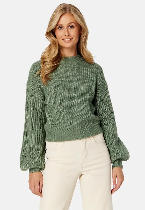 VILA Felo L/S Cropped Knit Top Laurel Wreath Melang L
