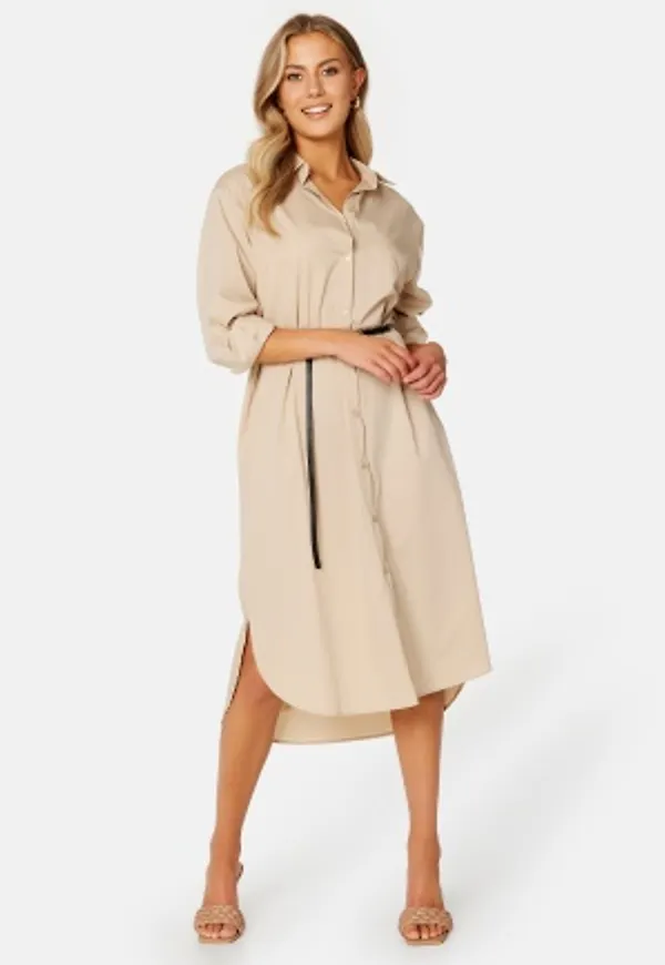 VILA Gimas L/S Midi Shirt Dress Cement 40