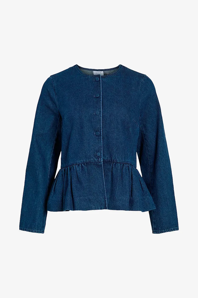 Vila - Jeansblus viGiana O-neck L/S Peplum Denim Shirt - Blå
