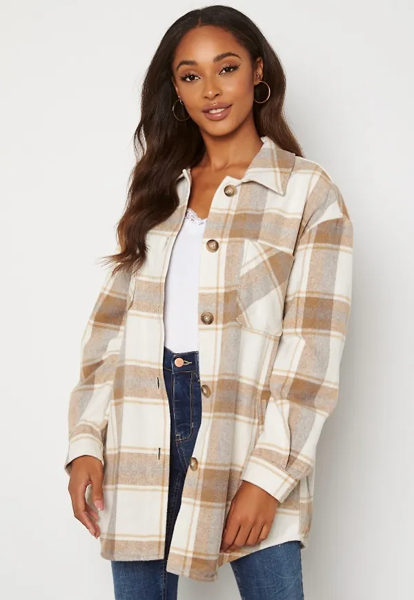 VILA Kimmi Check Shirt L/S Jacket Cloud Dancer Check L