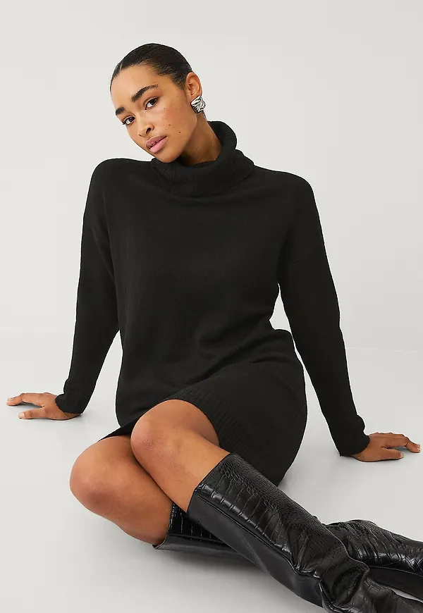 Vila - Klänning viHanna Rollneck Knit Dress - Svart