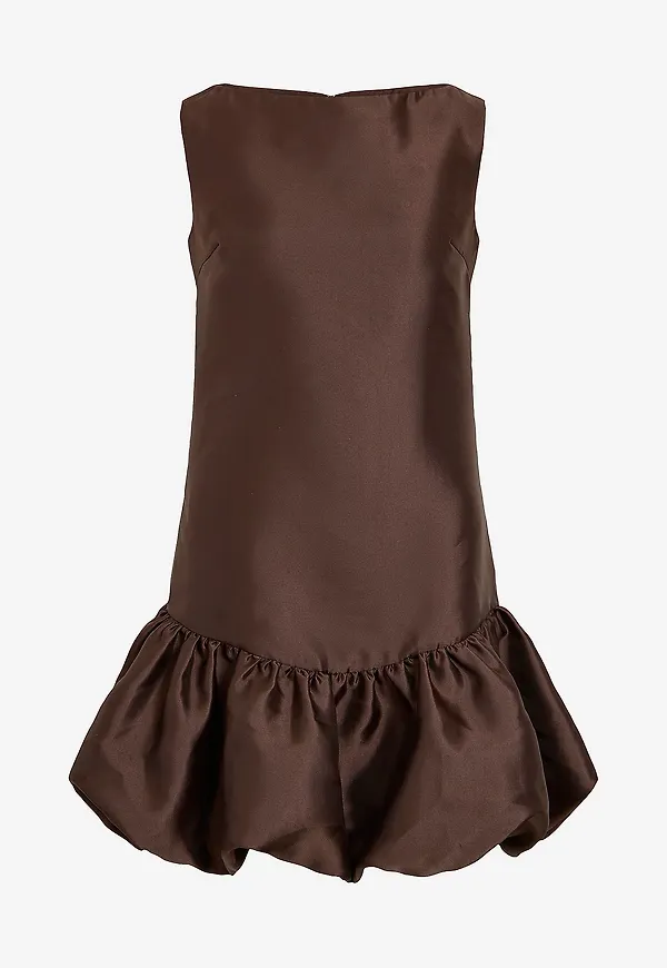 Vila - Klänning Vishina S/L Boatneck Short Dress/Pt - Brun