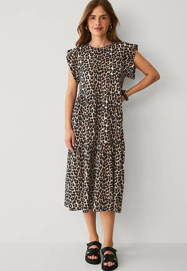 Vila - Klänning viSybil Summer Aop S/s Midi Dress - Brun