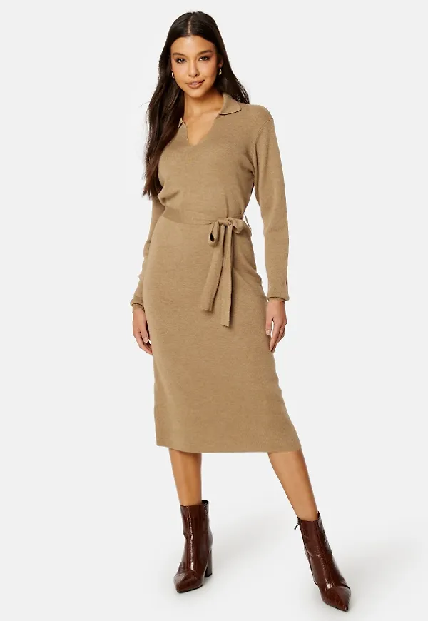 VILA Marla Collar L/S Knit Dress Toasted Coconut Deta M