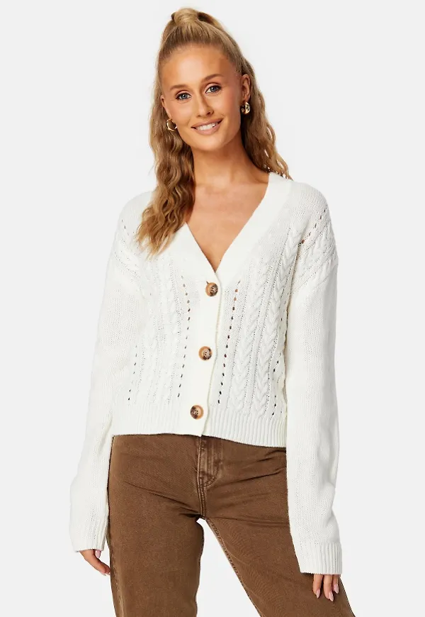 VILA Oa L/S Cable Knit Cardigan White Alyssum L