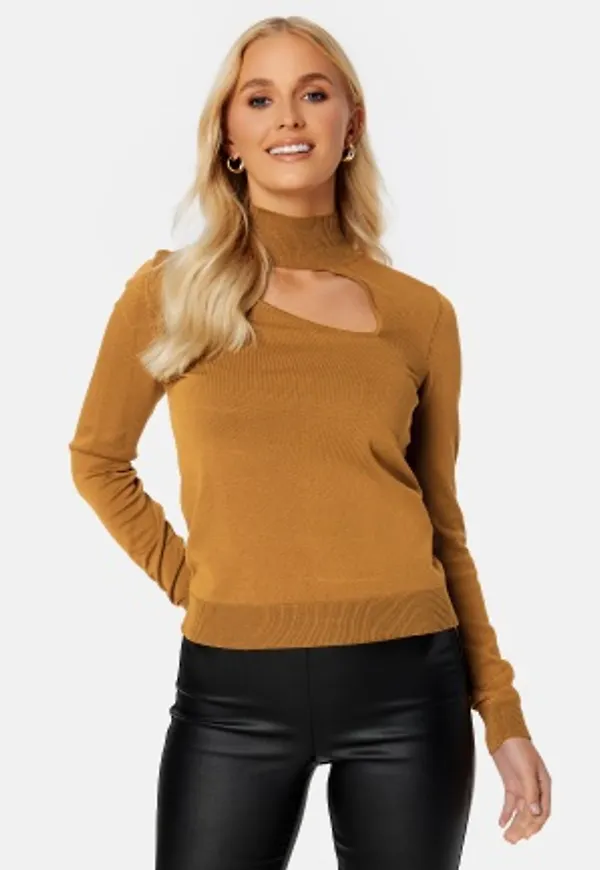 VILA Olie Highneck L/S Knit top Bronze Brown S