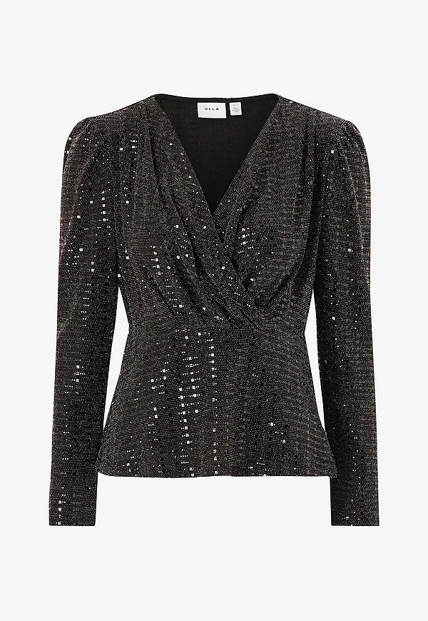 Vila - Paljettopp viFeste L/S Top - Svart