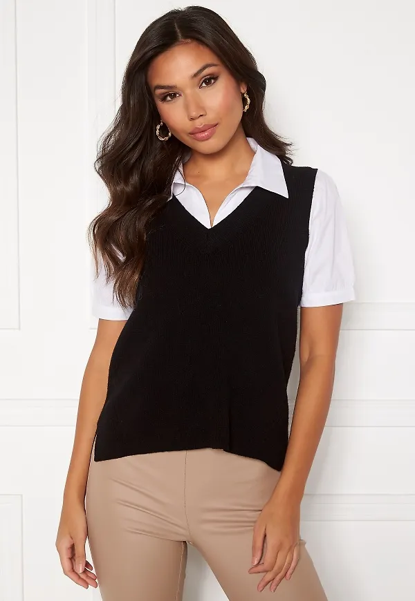 VILA Ril Knit Rib V-Neck Vest Black S