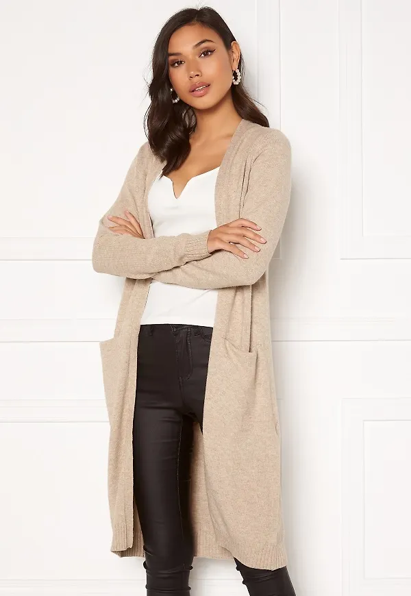 VILA Ril Long Knit Cardigan Natural Melange M
