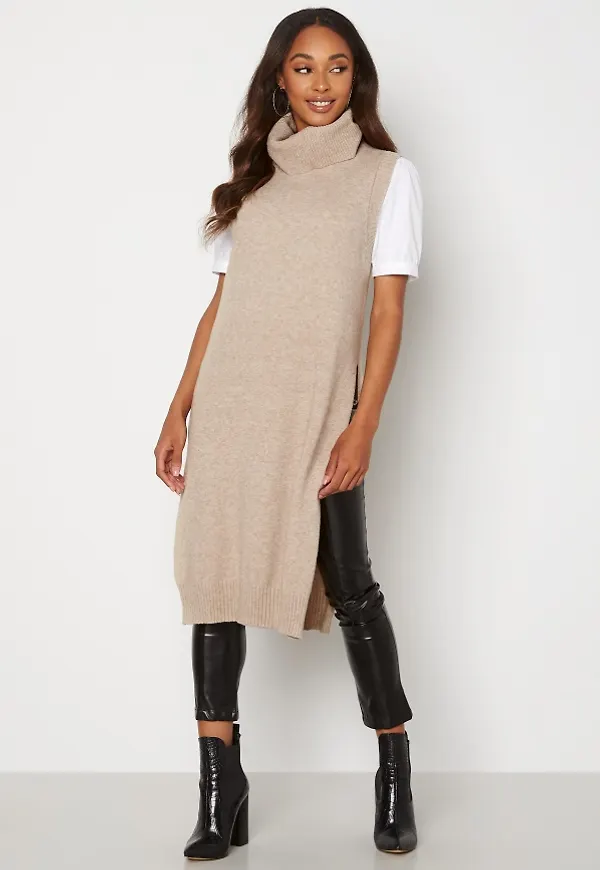 VILA Ril Long S/L Knit Vest Natural Melange M