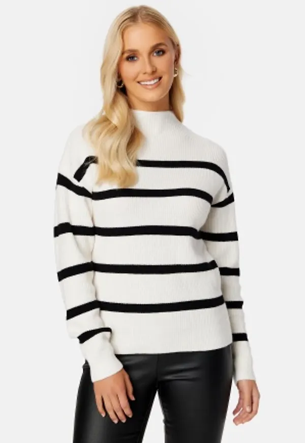 VILA Ril Mockneck L/S Knit Rib Top White Alyssum Stripe L