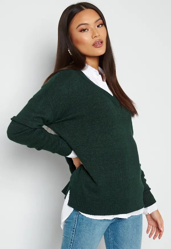 VILA Ril Oversize V-Neck Knit Top Darkest Spruce S