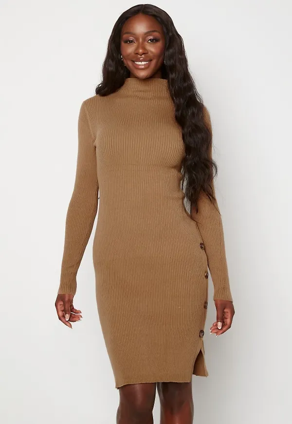 VILA Solto Knit Button L/S Dress Tigers Eye L