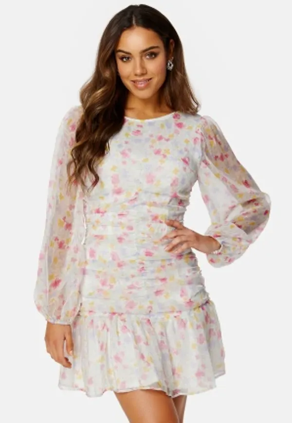 VILA Sophia L/S O-Neck Short Dress Birch AOP:BRI 42