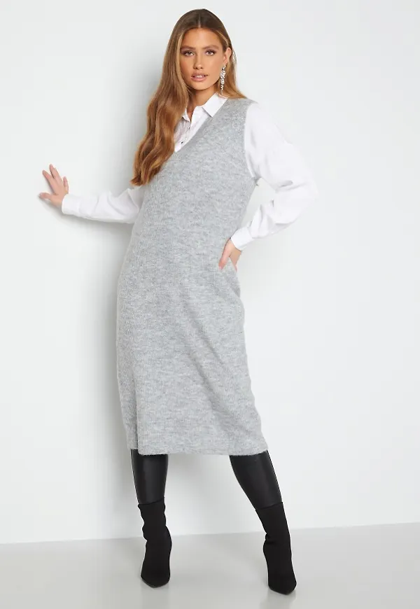 VILA Svampi S/L Long Knit Vest Light Grey Melange XS
