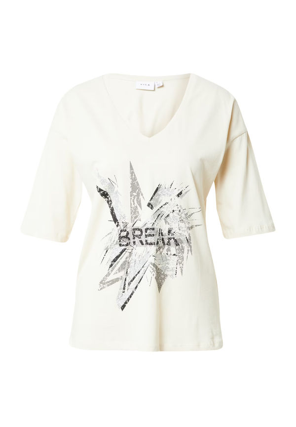 VILA T-shirt beige / svart / silver