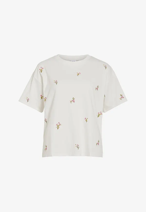 Vila - T-shirt viMonie Emb O-neck - Vit