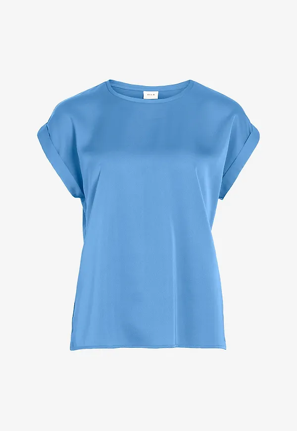 Vila - Topp viEllette S/s Satin - Blå