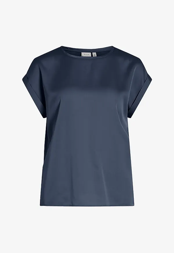 Vila - Topp viEllette S/s Satin - Blå