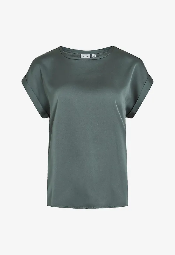Vila - Topp viEllette S/s Satin - Grön