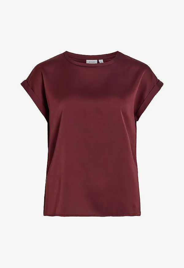Vila - Topp viEllette S/s Satin - Röd