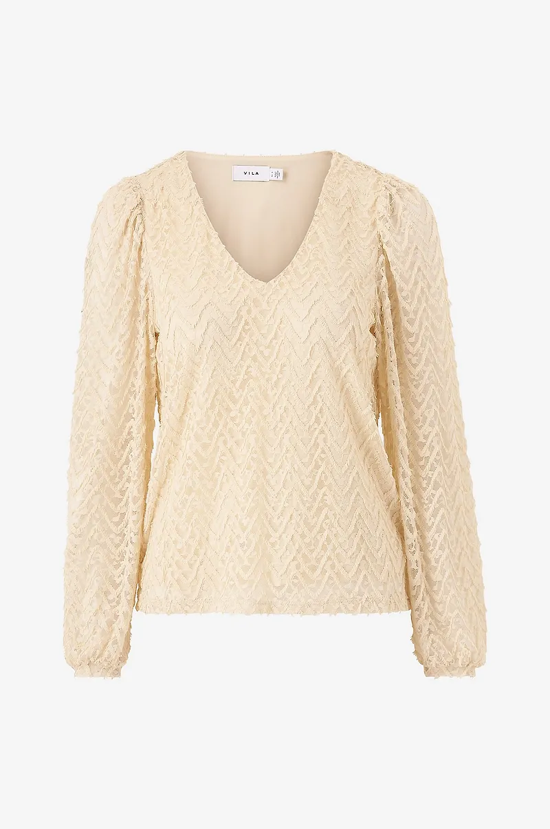 Vila - Topp viFary V-neck L/S Top - Beige