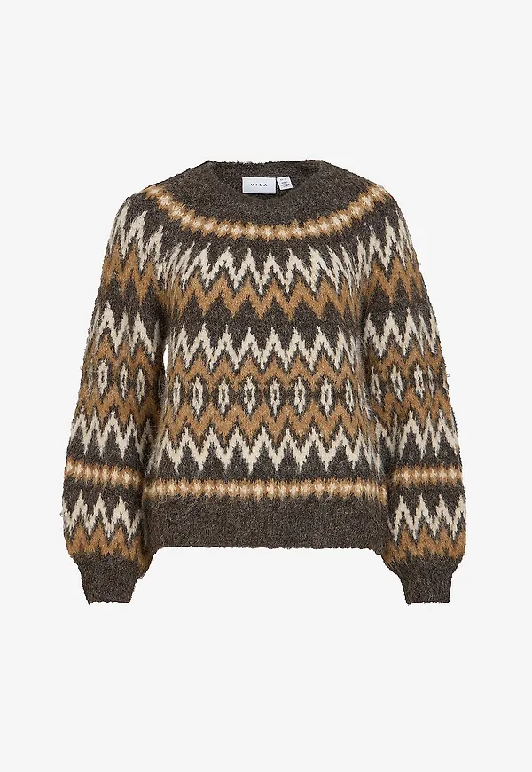 Vila - Tröja Vibows O-Neck L/S Jacquard Knit Top - Brun