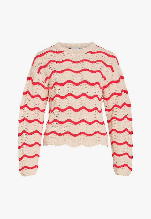 Vila - Tröja Viwave O-neck LS Pointelle Knit Top - Grå