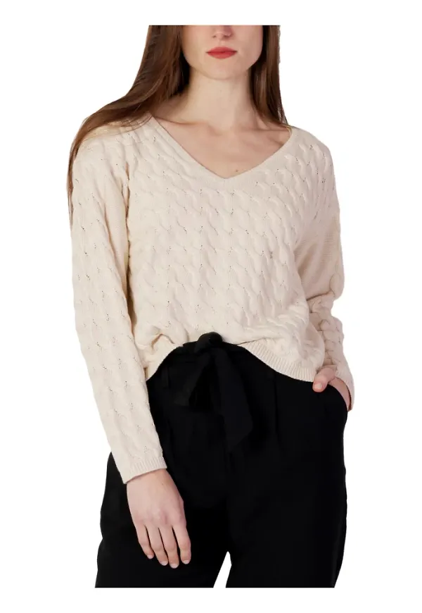 Vila V-ringning stickad Beige, Dam