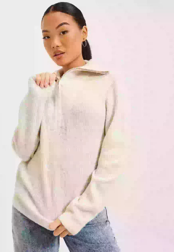 Vila Vimathilda Half Zip L/S Knit Top/Su Tröjor med dragkedja Super Light Natural Melan
